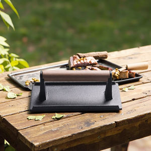 Prensa Rectangular <span class=keywords><strong>de</strong></span> Hierro Fundido para Asar Hamburguesas, Carne y Aves, con Mango <span class=keywords><strong>de</strong></span> Madera, Ecológica, Antiadherente, Apta para Lavavajillas - Product Image 1