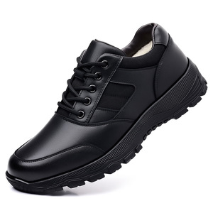 Chaussures en cuir noir pour hommes, doublées de polaire, chaudes, décontractées, pour le bureau, à talon bas, isolantes, style jeune - Product Image 5
