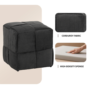 Repose-pieds ottoman carré en velours côtelé, design tissé, tabouret de canapé gris - Product Image 5