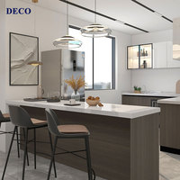 Armoires en bois/mélamine, en forme de L, ensemble d'armoires de cuisine en bois massif moderne, design gris américain