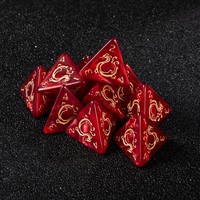 Ensemble de 7 dés polyédriques D4 de jeu de société, design premium durable, perle rouge, avec gravure de dragon doré, dés DND
