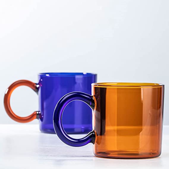 Colored Glass Cups with Handle Vintage High Temperature Resistant Coffee Mugs Amber/Blue Glass Cup