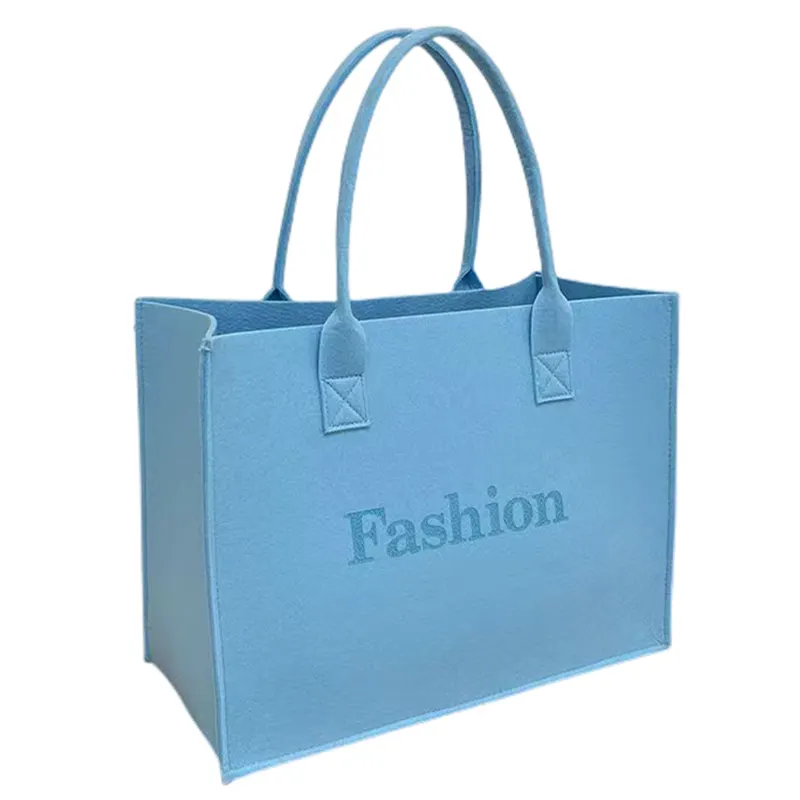 HR743 Custom Logo Size Eco Friendly Recycled Reusable Plain Bulk Large Shopping Fiber Felt Grocery Shopping Tote Bag