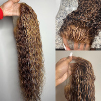 Peluca frontal de encaje HD sin pegamento, rizada profunda, rubia miel con reflejos, 13x6, cabello humano virgen, pre-arrancada, línea de cabello natural para mujer, venta al por mayor