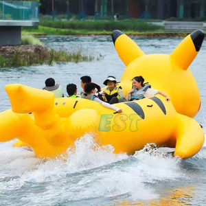 여름 재미있는 물놀이 피카츄 회전 물놀이 장난감 디스코 보트 인플레이터블 토우어블 튜브 인플레이터블 플로팅 보트 - Product Image 2