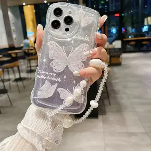 <span class=keywords><strong>Funda</strong></span> de teléfono suave transparente con purpurina de mariposa de lujo para iphone16 <span class=keywords><strong>13</strong></span> 12 11 14 15 Pro Max Plus, <span class=keywords><strong>funda</strong></span> bonita con cordón de cadena colgante - Product Image 4