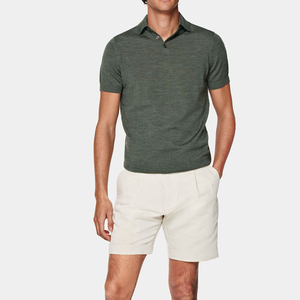 <span class=keywords><strong>Polo</strong></span> à boutons en <span class=keywords><strong>laine</strong></span> mérinos pure verte pour hommes, <span class=keywords><strong>polo</strong></span> en tricot à manches courtes - Product Image 2