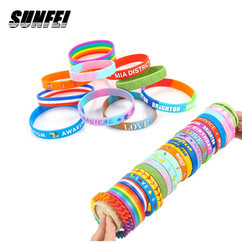 Sunfei bracelet de sport en silicone en caoutchouc personnalisé bracelet en silicone gaufré bracelet en silicone en caoutchouc pour événement personnalisé