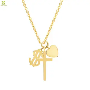 Mode Charm Halskette Schmuck 18 Karat Gold Kreuz Herz Dollar Zeichen Anhänger Charms Halskette für die Schmuck herstellung