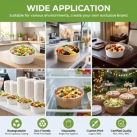 Herbruikbare, ecologische, biologisch afbreekbare ronde fastfoodverpakking van kraftpapier met aangepast logo voor fruitsalade, geschikt voor afhaal