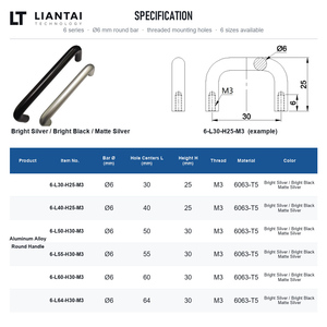 Runder Stangengriff aus Aluminiumlegierung, 6 mm Durchmesser, M3-Gewindelöcher, sandgestrahlt, eloxiert, für Küchenschränke, Schubladen, Türen, Gehäuse - Product Image 6