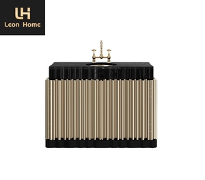 Armoire de salle de bain personnalisée <span class=keywords><strong>avec</strong></span> évier en acier inoxydable, dessus en marbre <span class=keywords><strong>noir</strong></span>, lavabo de petite taille - Product Image 6
