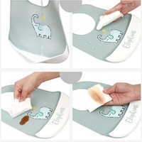 Bavoir bébé en silicone imprimé dessin animé, imperméable, avec fermeture à bouton, réglable, pour l'alimentation des bébés (vente en gros)