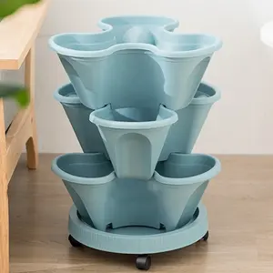 Self Watering Plastic Vertical Garden Pots with Mover Stackable for Strawberry, Herb, Flower