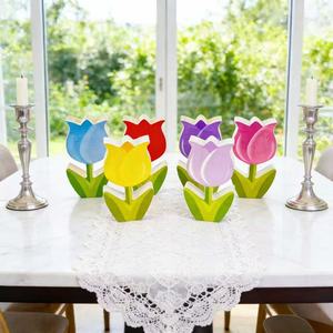 زهور خشبية ملونة من ألواح MDF على شكل زهرة التوليب لتزيين الرفوف في المنزل الريفي خلال عيد الفصح والربيع - Product Image 3