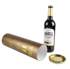 Benutzer definierte Papier runde Zylinder rohr Champagner flasche Verpackungs box Wein Geschenk box mit Metall deckel