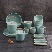 16 tasses de café courtes assiettes à dessert, ensemble de verres à thé vert mat, avec assiettes à dessert, bol principal, vaisselle de table, assiettes profondes