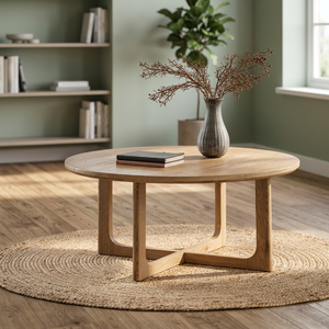 Table basse ovale moderne en bois, finition naturelle, structure robuste, ensemble de meubles pour salon, pour la maison et l'hôtel - Product Image 3