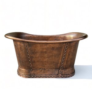 <span class=keywords><strong>Vasca</strong></span> da Bagno in Rame Martellato a Mano su Misura con Cinghie Rivettate per Progetti di Bagni di Ville di Lusso - Product Image 2