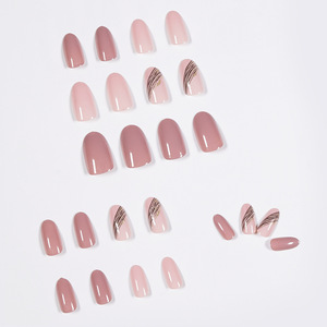 <span class=keywords><strong>Uñas</strong></span> Postizas de Alta Calidad al por Mayor, Color Rosa Lotus Sólido, Líneas <span class=keywords><strong>Negras</strong></span> y Doradas, <span class=keywords><strong>Uñas</strong></span> Adhesivas Medianas y <span class=keywords><strong>Largas</strong></span> con Forma de Almendra - Product Image 2
