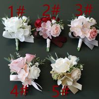 Fleurs artificielles pour mariage en plein air, rose, fleur de poignet pour demoiselle d'honneur, corsage pour marié et témoin