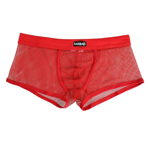 Mesh Breathable Cheeky <strong>Men's</strong> Underwesr Solid Color Trunks Boxer Briefs Undershorts with Pouch <strong>Transparent</strong> <strong>Shorts</strong> for Male - Product Image 2