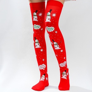 Giáng sinh sọc đỏ và xanh trên vớ đầu gối vớ người tuyết kỳ nghỉ với nơ bóng - Product Image 3