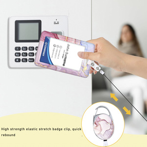 Wholesale pink marble double-sided UV printed back clip oval easy-pull buckle vertical push-fit <b>ID</b> card <b>holder</b> - Product Image 3