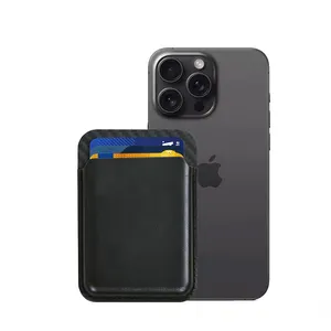 محافظ صغيرة الحجم من ألياف الكربون للرجال والنساء محفظة مغناطيسية بحامل بطاقات لهواتف آيفون 15 14 13 Pro Max Plus باللون الأسود