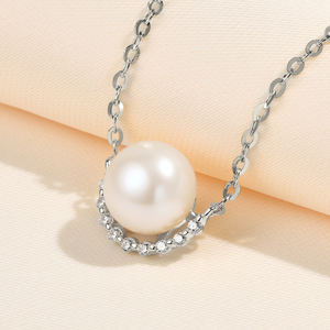 Collar con colgante de Zirconia Saturno de perlas naturales de agua dulce de <span class=keywords><strong>8mm</strong></span> de Plata de Ley 925 para mujer, collar de joyería de moda - Product Image 6