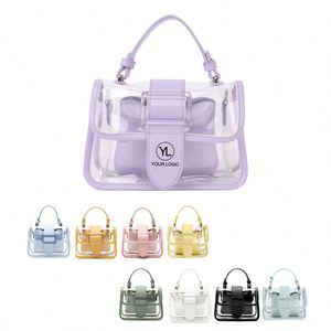 Custom LOGO Personalized <b>Designer</b> Ladies Leather Square Mixed Colors <b>Transparent</b> Stadium Approved Crossbody Shoulder <b>Handbag</b> - Product Image 1