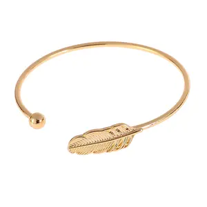 Simple Hollow Hoop Open Bracelet Ended Wide Bangle Gold Leaf Cuff Bracelet For Women And Girls