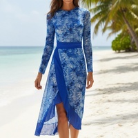 Maillot de bain de haute qualité, nouveau style russe, deux pièces, style robe, en maille, à manches longues, anti-UV, imprimé, pour femmes