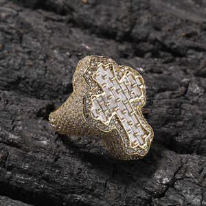 Anillo Cruz de Jesús Baguette Totalmente Cubierto de Circonitas 5A, Anillo Cruz de Latón, Joyería Hip Hop Vintage para Hombres Raperos - Product Image 5
