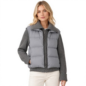 Chaleco Acolchado Ligero y Ecológico para Mujer, con Cuello Alto, Cierre de Cremallera, Diseño de Punto, para Invierno - Product Image 1