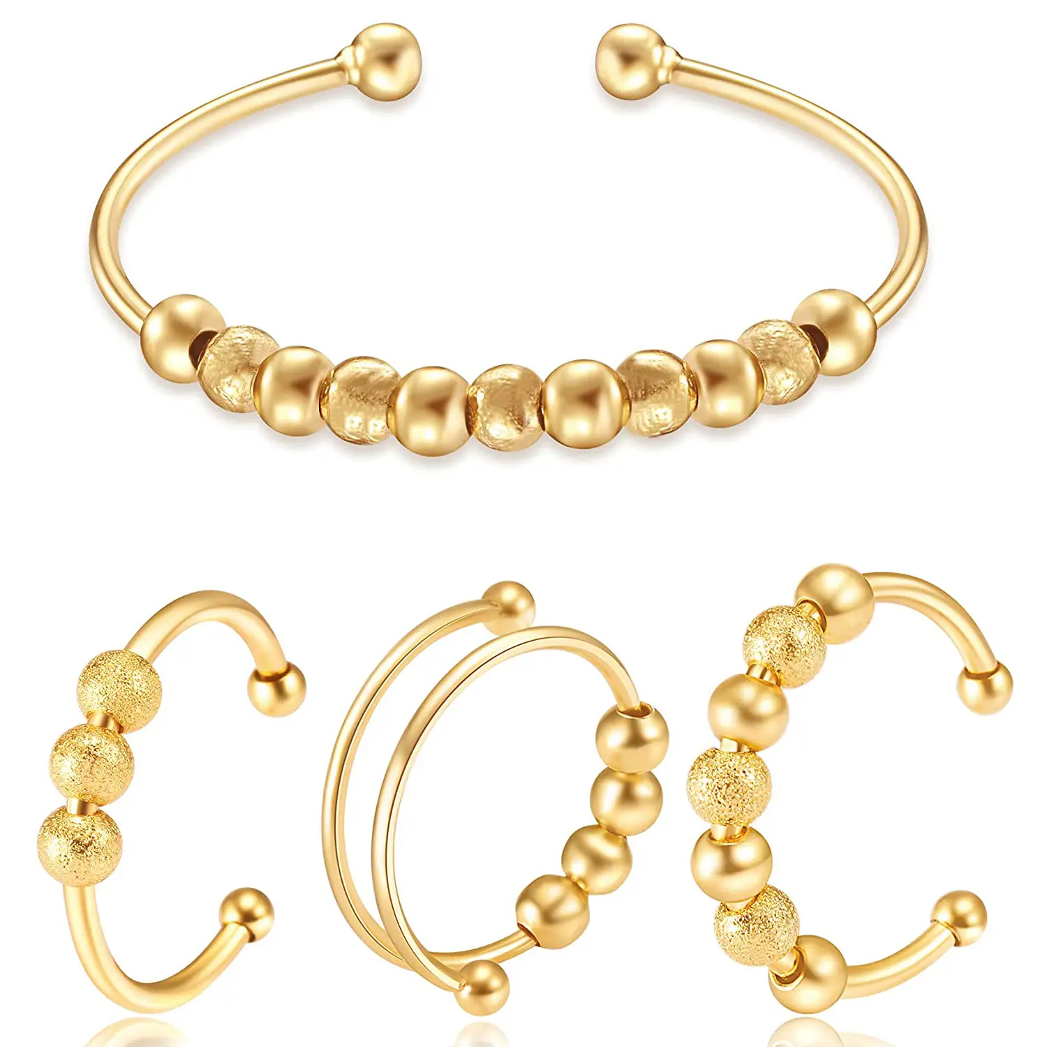 Großhandel Perlen Zappeln Spinner Anti Angst Armband Ring Schmuck Sets 18 Karat vergoldet Damen Schmuck Sets
