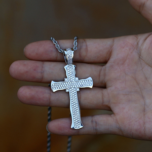Ciondolo con strass di zirconi cubici in <span class=keywords><strong>oro</strong></span> placcato ottone gioielli Hip Hop moda uomo Cross Design collana maschile - Product Image 4