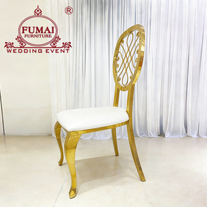 Party Rental Furniture Wholesale <b>Round</b> Back Gold Stainless Steel Chair with White <b>Cushion</b> - Product Image 2