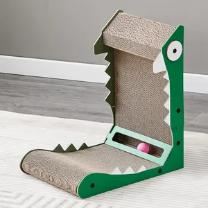 Gratte-chat en carton vert en forme de crocodile, motif de vague, carton à gratter épaissi et allongé