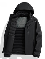 Veste de randonnée d'hiver en softshell 2-en-1 avec doublure amovible, respirante, imperméable, coupe-vent, fermeture éclair, polyester