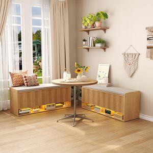 SENYU <b>Wooden</b> <b>Shoe</b> Storage Bench with Cushion Seat and LED Light for Entryway Modern Scandinavian Design - Product Image 5