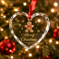Ornement en verre cristal transparent personnalisé avec motif saisonnier en forme de cœur, style biscuit de Noël, cadeau souvenir