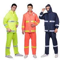 Combinaison de pluie de sécurité industrielle 2 pièces (veste et pantalon) en tissu tricoté PVC avec bandes réfléchissantes pour travaux municipaux et autoroutiers