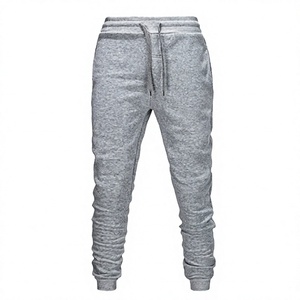 Men's Gray Elastic Waist Drawstring <b>Slim</b> Fit Sweatpants Casual <b>Joggers</b> Midweight Cotton Knitted - Product Image 1