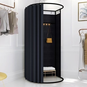 ZAQuality Portable <b>Pink</b> Curtain Gold Frame <b>Stool</b> Shop Fitting Booth Apparel Display Rack Dressing Stand for Australian Retailers - Product Image 5