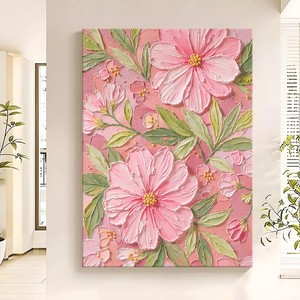 Hand Painted <b>Pink</b> Floral Oil Painting Modern Minimalist Living Room Sofa Wall Art No <b>Frame</b> Impressionism Style Decor - Product Image 1