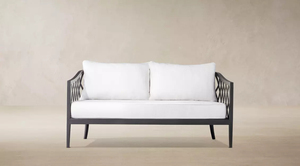 Sofá clásico y elegante de aluminio fundido para exteriores con acabado texturizado de piedra, sofá de jardín de metal resistente a la intemperie para terraza de villa. - Product Image 2
