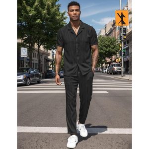 Ensemble de vêtements d'été pour homme personnalisé, 2 pièces, chemise à manches courtes et pantalon long, respirant, décontracté, pour les vacances à la plage - Product Image 4