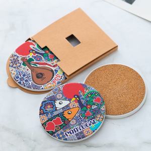 Posavasos absorbente personalizado redondo para bebidas, posavasos en blanco para sublimación, posavasos de piedra de cerámica con corcho - Product Image 1