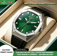 Montres à quartz pour hommes transfrontalières, aiguilles lumineuses, verre cristal, boîtier en acier inoxydable, résistance à l'eau 3 ATM, bracelet en silicone - Direct